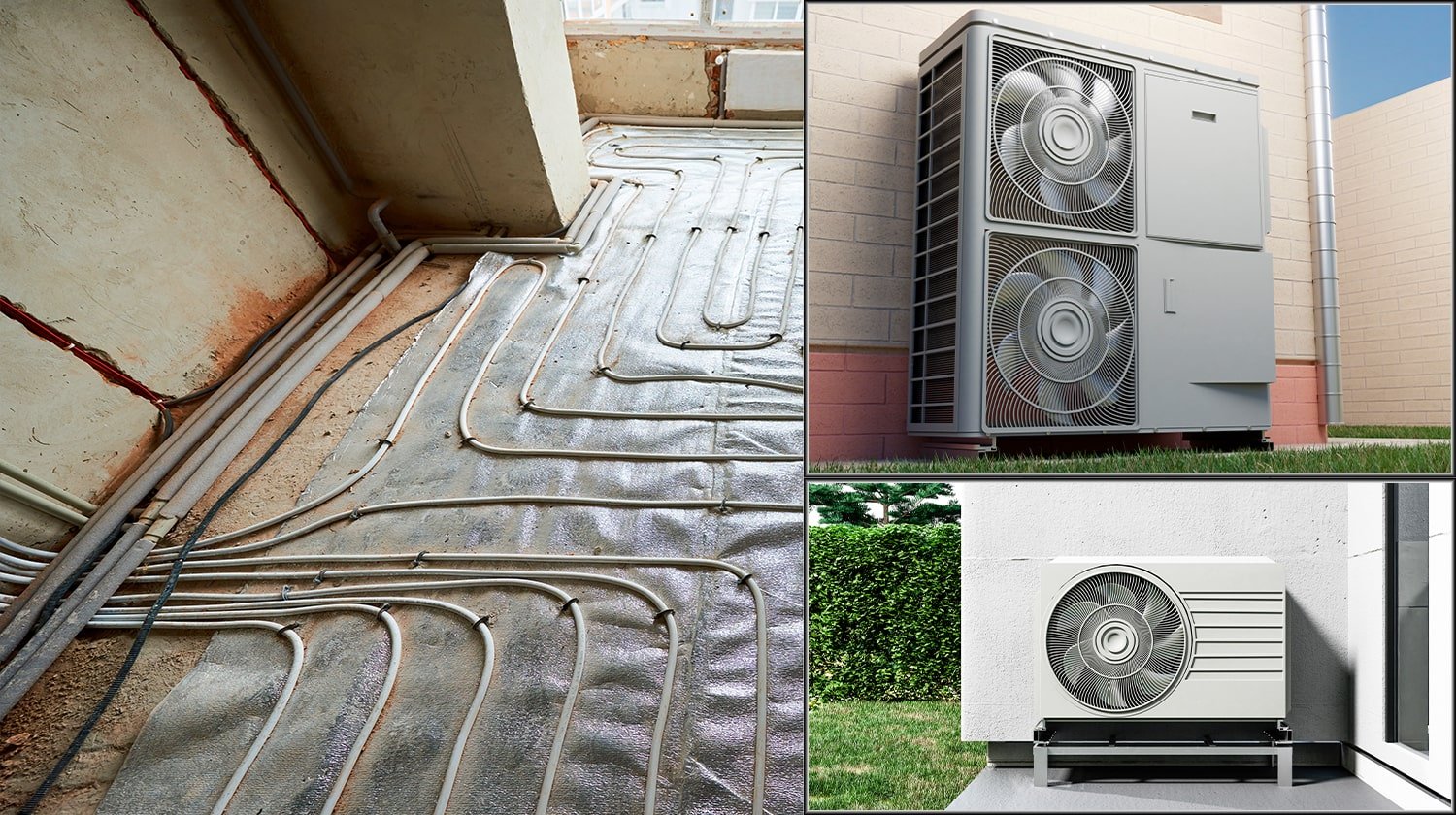 Водяной теплый пол и тепловой насос отопления - идеальное сочетание.