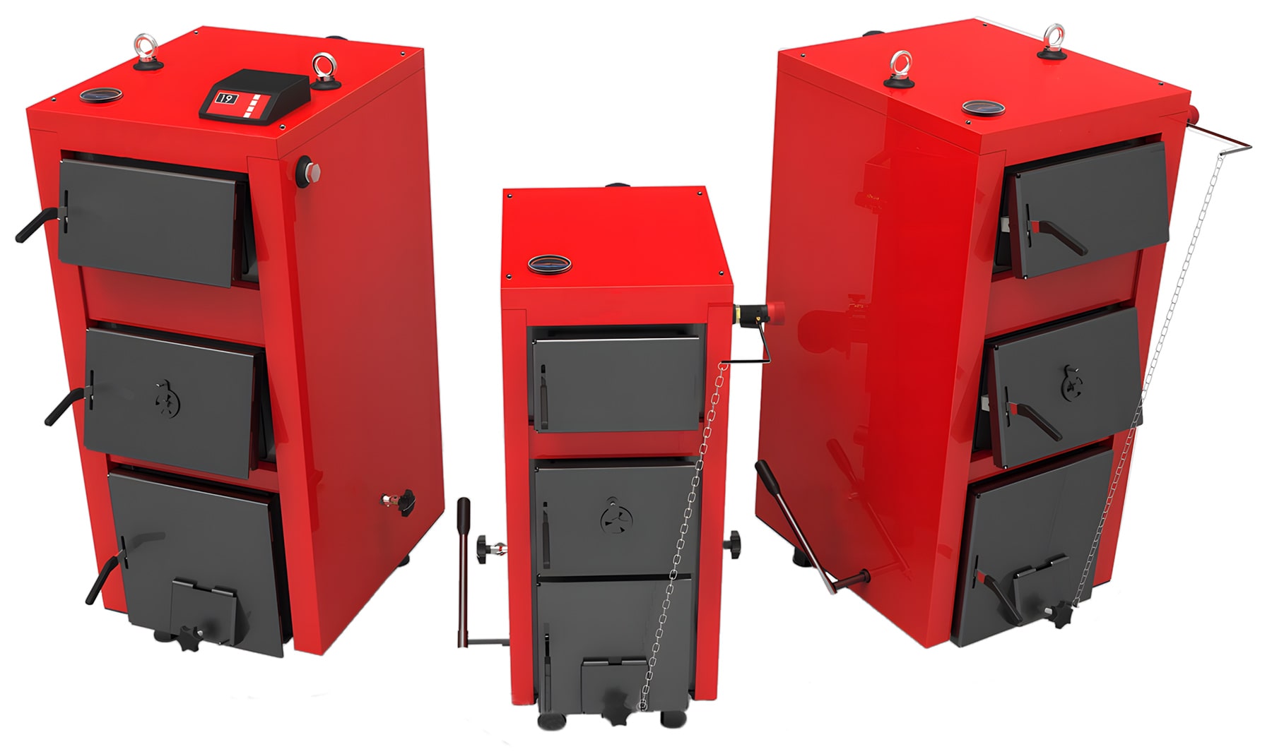 Зовнішній вигляд твердопаливних котлів різних моделей