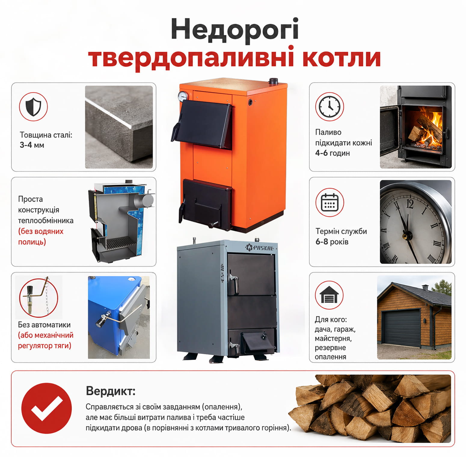Інфографіка: кращі твердопаливні котли бюджетного класу (недорогі)
