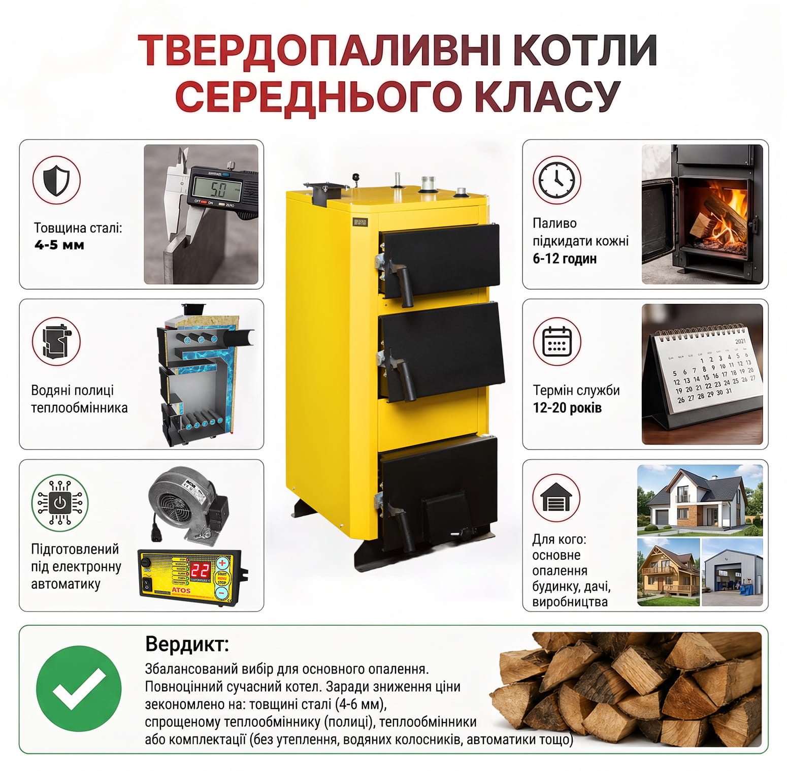 Інфографіка: кращі твердопаливні котли середнього класу