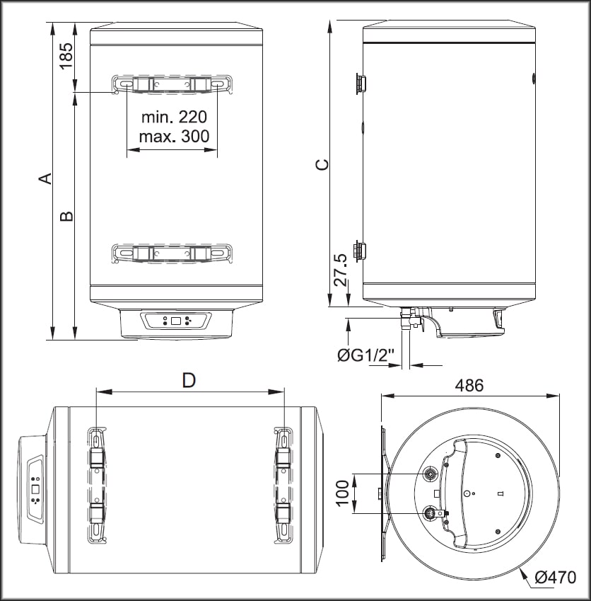 Габарити бойлера Бош Тронік 8000