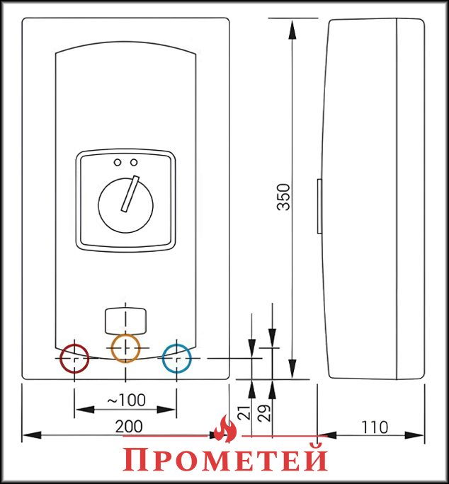 Kospel EPMH: габаритні розміри Габарити проточного водонагрівача Kospel EPMH