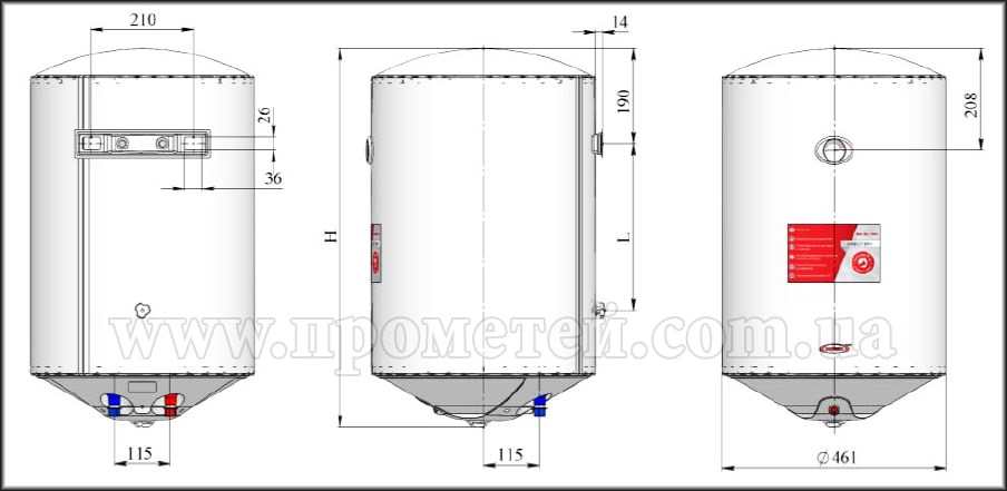 Розміри бойлеру NovaTec Direct Dry