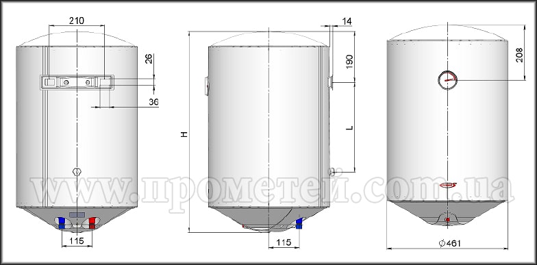 Габарити водонагрівача Новатек Стандарт Плюс Розміри водонагрівача NovaTec Standard SP