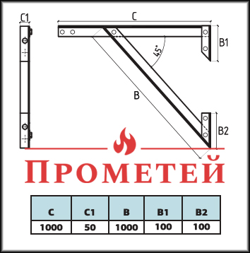 Параметри кронштейна для димоходу 1000 мм