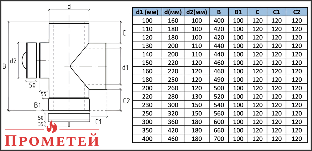 Размеры утеплённого тройника 87° с ревизией