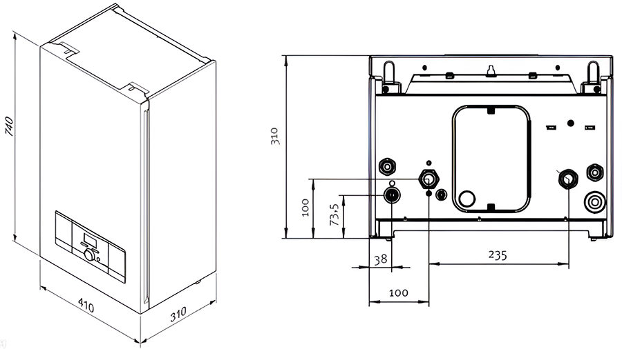 Габаритные размеры электрического котла Vaillant eloBLOCK VE6-28/14 ЕU II