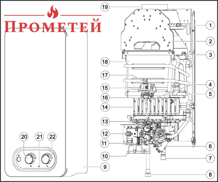 Схема газового проточного водонагревателя Bosch Therm 4000 T4004 10L 23 Low NOx