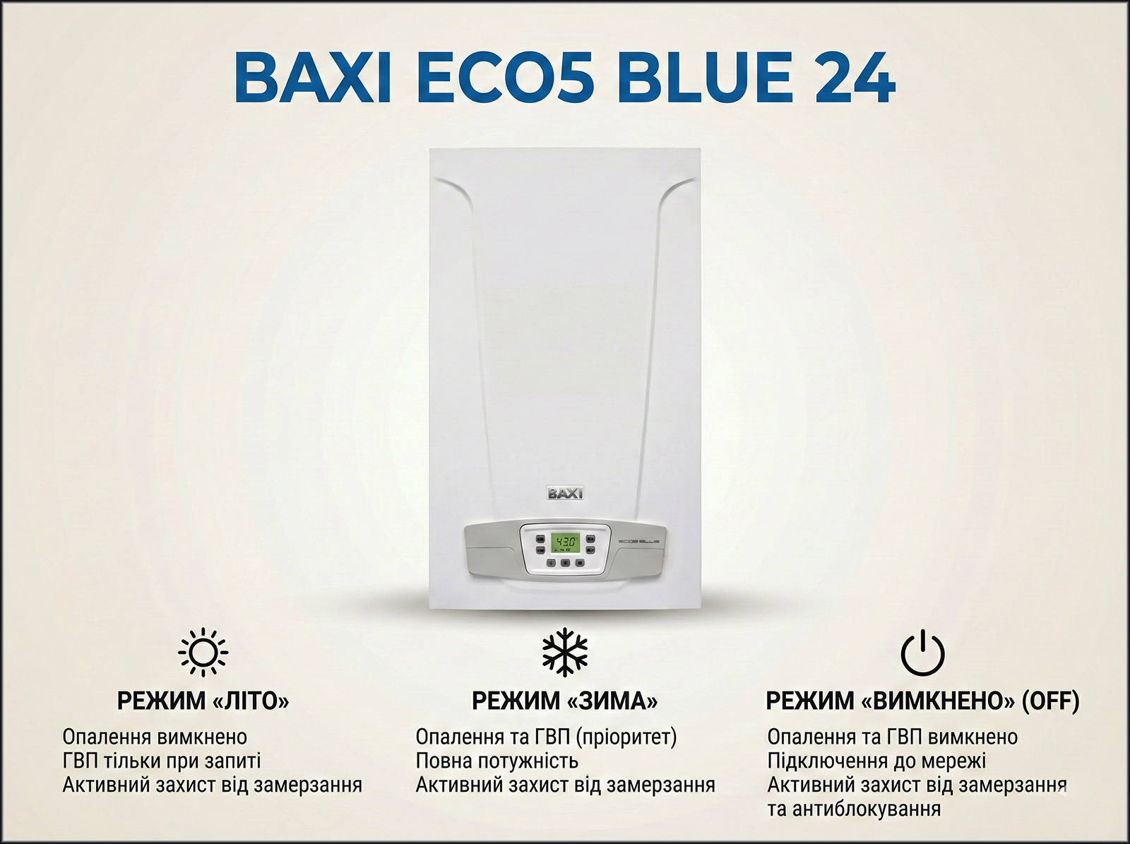 Режими роботи димохідного котла Baxi ECO5 BLUE 24