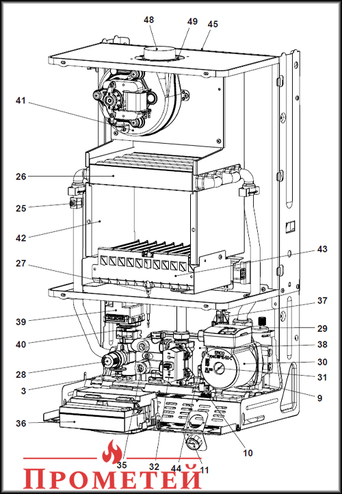 Biasi RINNOVA LIGHT: будова котла Схема газового котла Biasi RINNOVA LIGHT