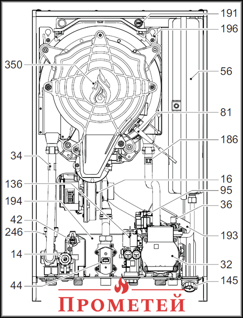 Ferroli BLUEHELIX HITECH RRT C: внутрішня будова Схема котла Ferroli BLUEHELIX HITECH RRT C
