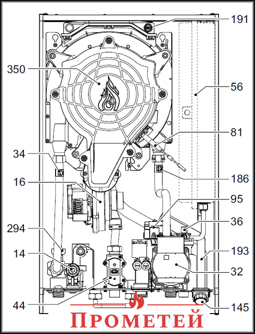 Ferroli BLUEHELIX HITECH RRT H: внутрішня будова Схема котла Ferroli BLUEHELIX HITECH RRT H