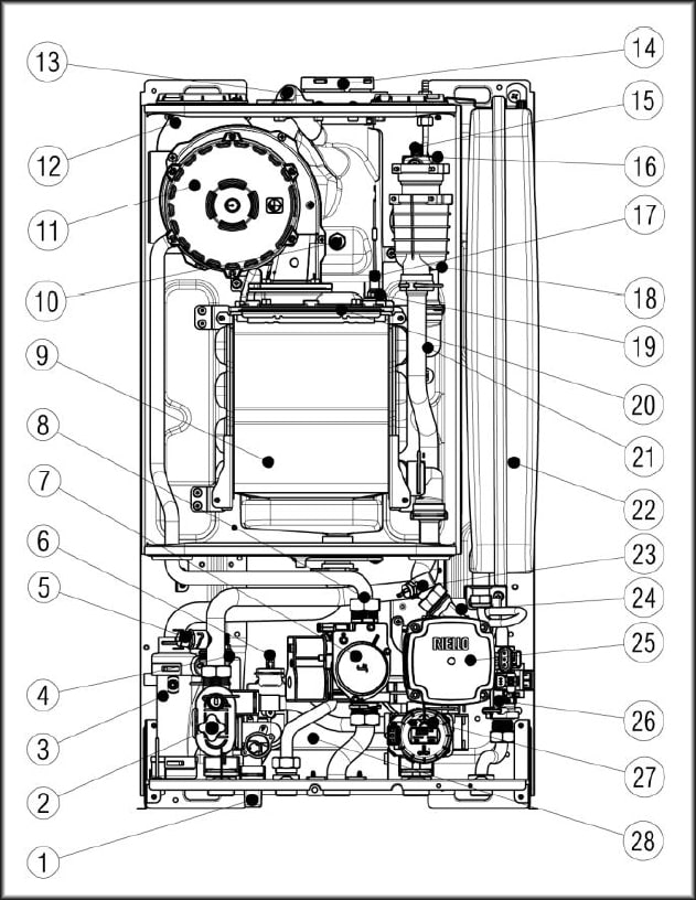 Схема конденсаційного котла Riello Start Condens Схема конденсаційного котла Рієлло Старт Конденс