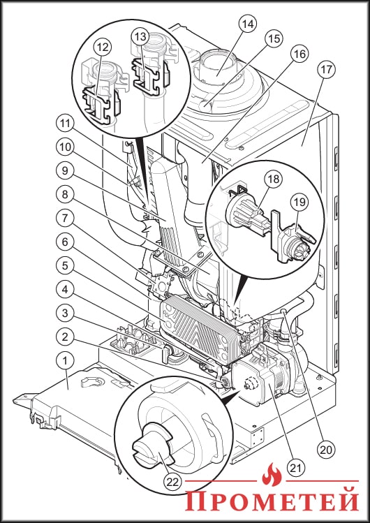 Конструкция конденсационного котла Vaillant ecoTEC pure VUW