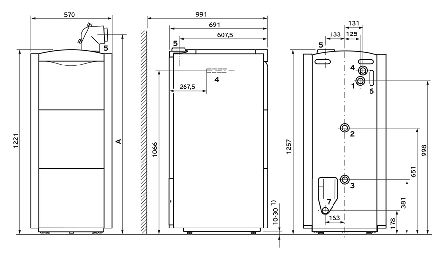 Розміри конденсаційного газового котла Vaillant ecoVIT exclusiv VKK 226 - 286 - 366 - 476 - 656 /4 INT