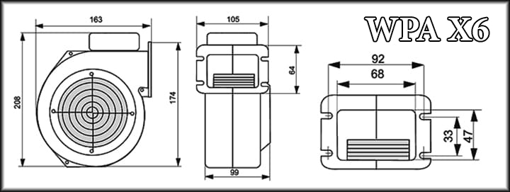 Розміри вентилятора WPA X6