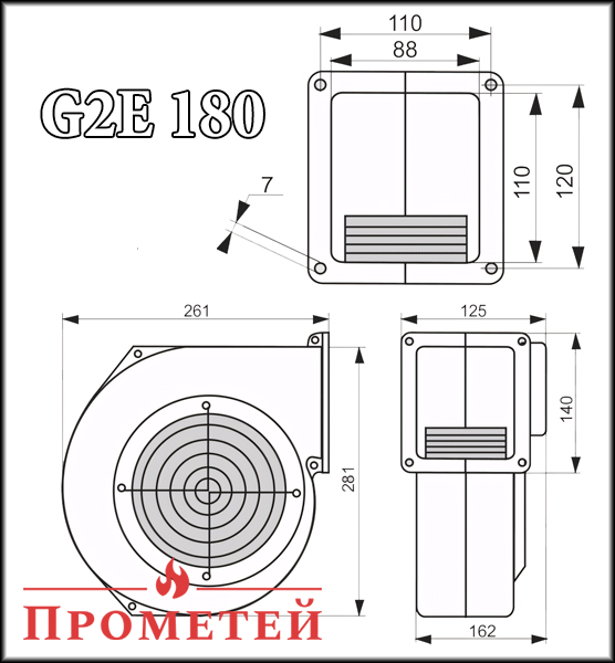 Розміри вентилятора G2E 180 Розміри вентилятора G2E 180