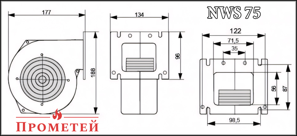 Розміри вентилятора Nowosolar NWS 75