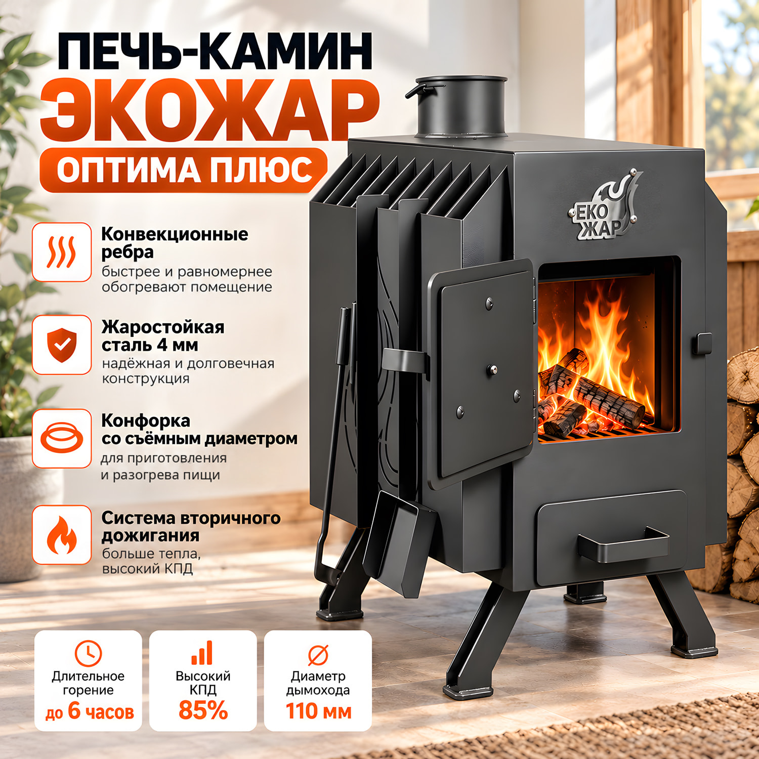 Печь-буржуйка Экожар Оптима Плюс - рекламный баннер в магазине Прометей.