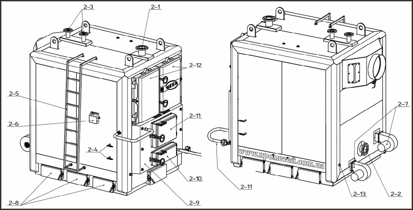 Строение котлов Altep Mega 600 - 1500 кВт