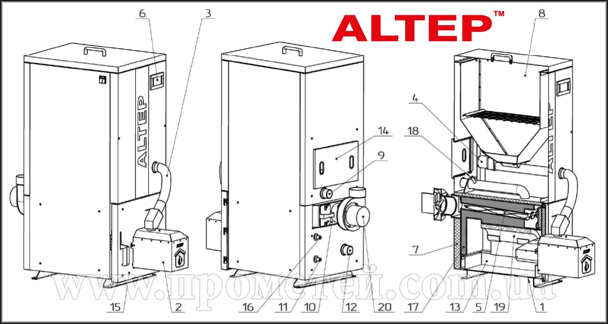 Схема котла Альтеп Пелетс
