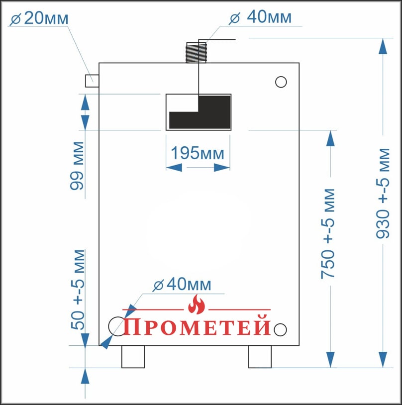 Размеры твердотопливного котла Бизон М-180 Габариты котла Бизон М-180