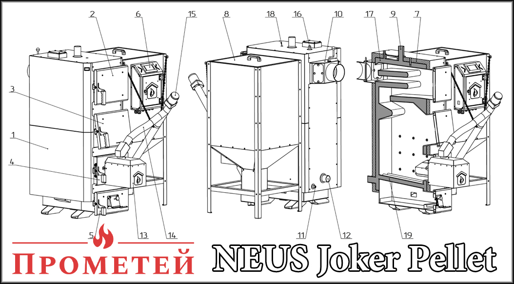NEUS Joker Pellet: будова котла Схема пелетного котла NEUS Joker Pellet