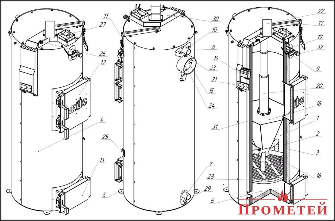 Схема котла Neus Турбо Max