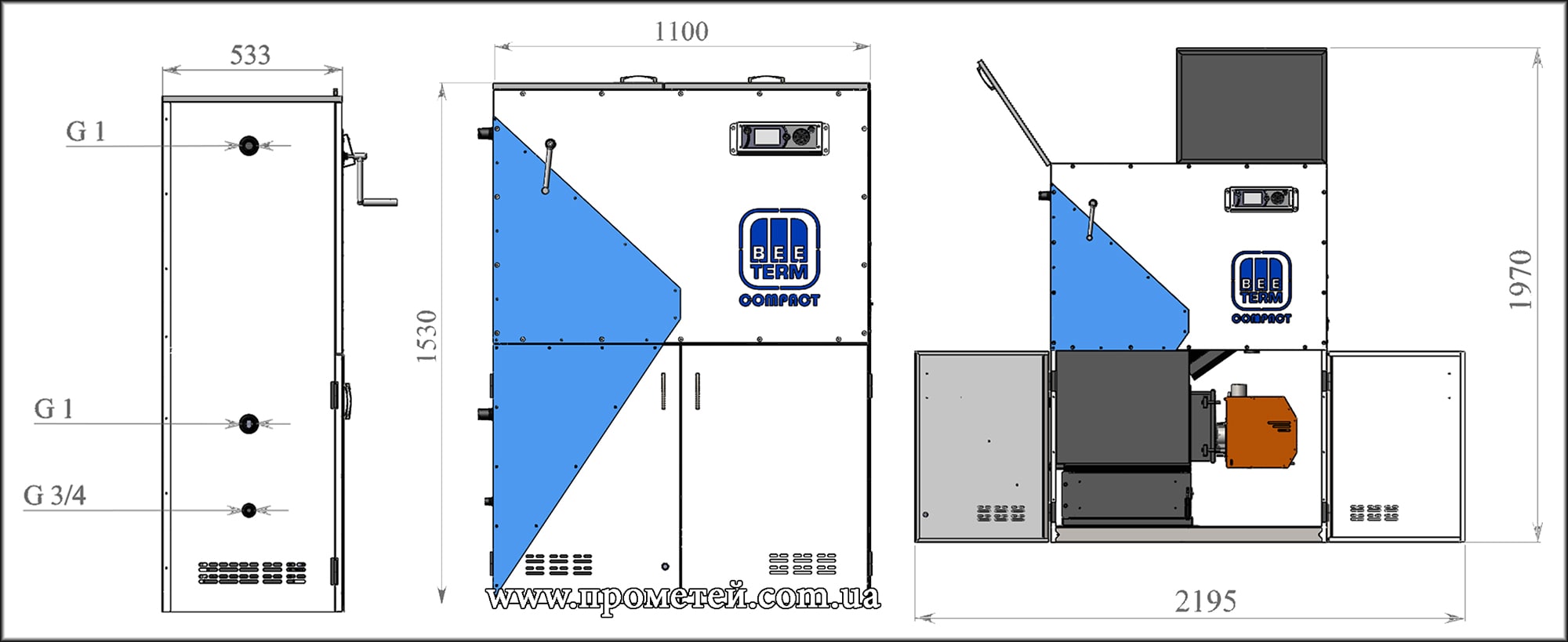 Розміри котла BEETERM Compact 15 кВт