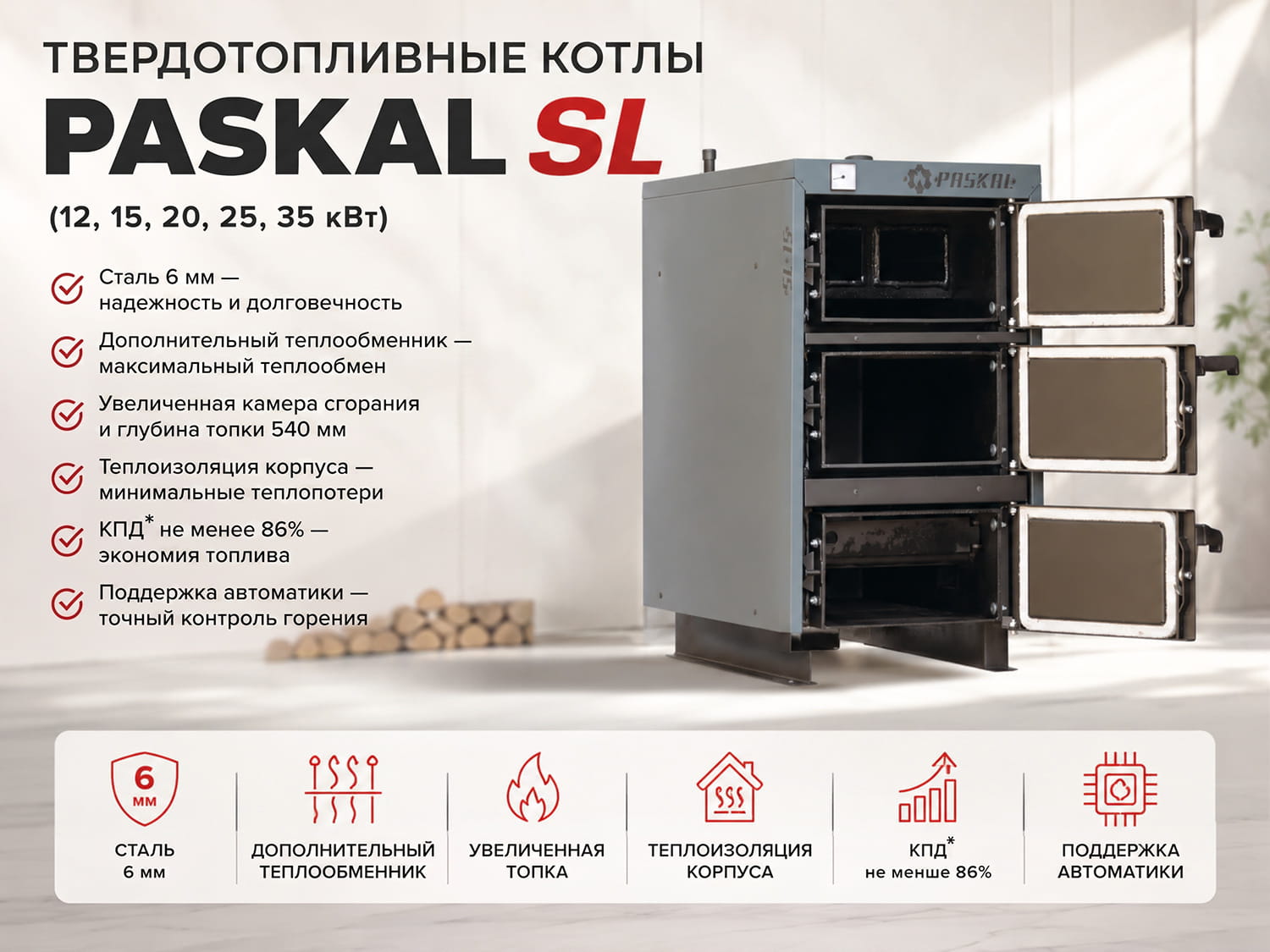 Рекламный баннер котла PASKAL SL - главные преимущества